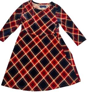 Simply Styled Red and Blue Plaid Kids Stretchy Velour Dress Size Medium 10/12
